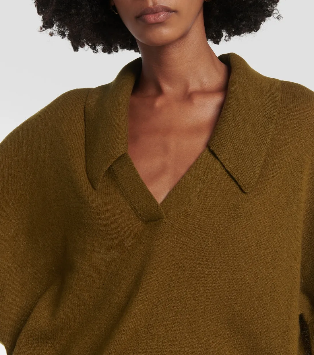 Elsia Khaite Oversized Cashmere Polo Sweater, Green