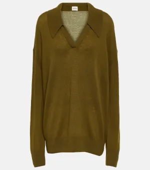 Elsia Khaite Oversized Cashmere Polo Sweater, Green