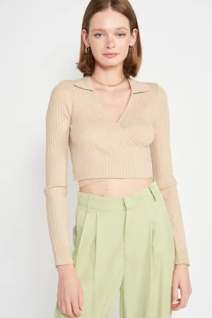 Emory Park LONG SLEEVE WRAPPED CROP TOP