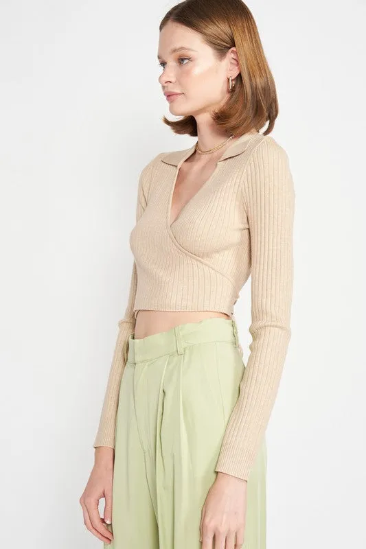 Emory Park LONG SLEEVE WRAPPED CROP TOP