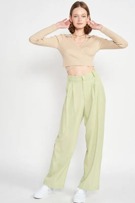 Emory Park LONG SLEEVE WRAPPED CROP TOP