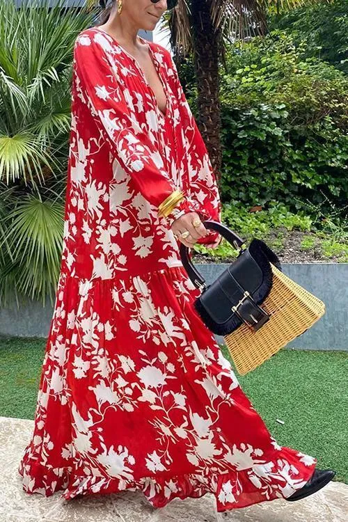 Floral Long Sleeve Loose Maxi Dress