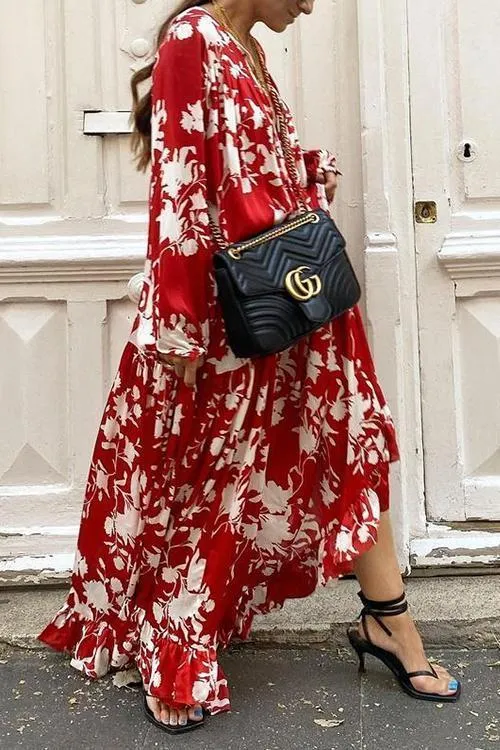 Floral Long Sleeve Loose Maxi Dress