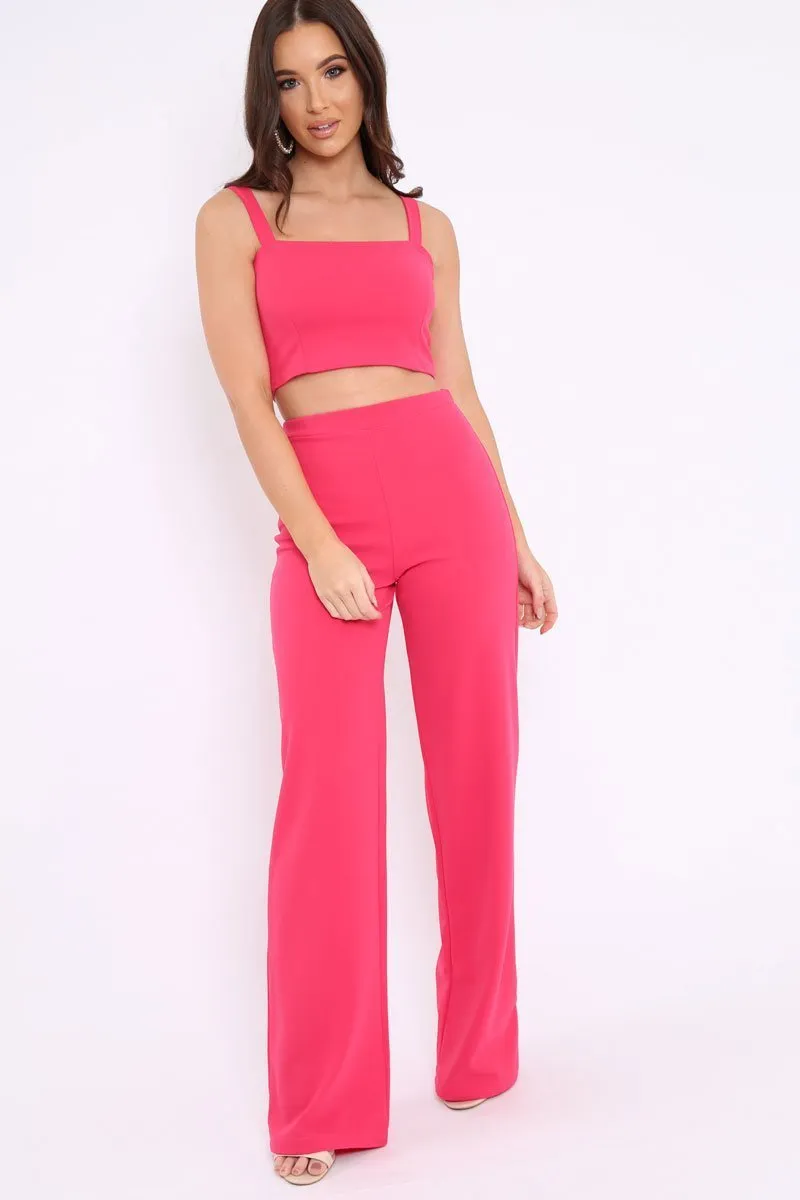 Fuchsia Crop Top and Trousers Co-ord Set - Kimmy