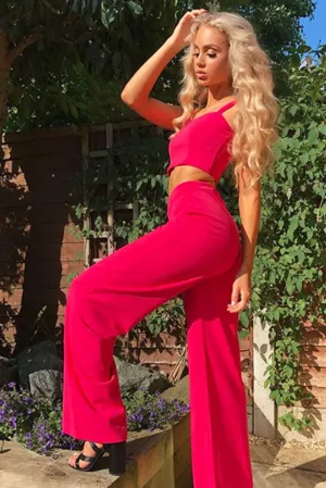 Fuchsia Crop Top and Trousers Co-ord Set - Kimmy