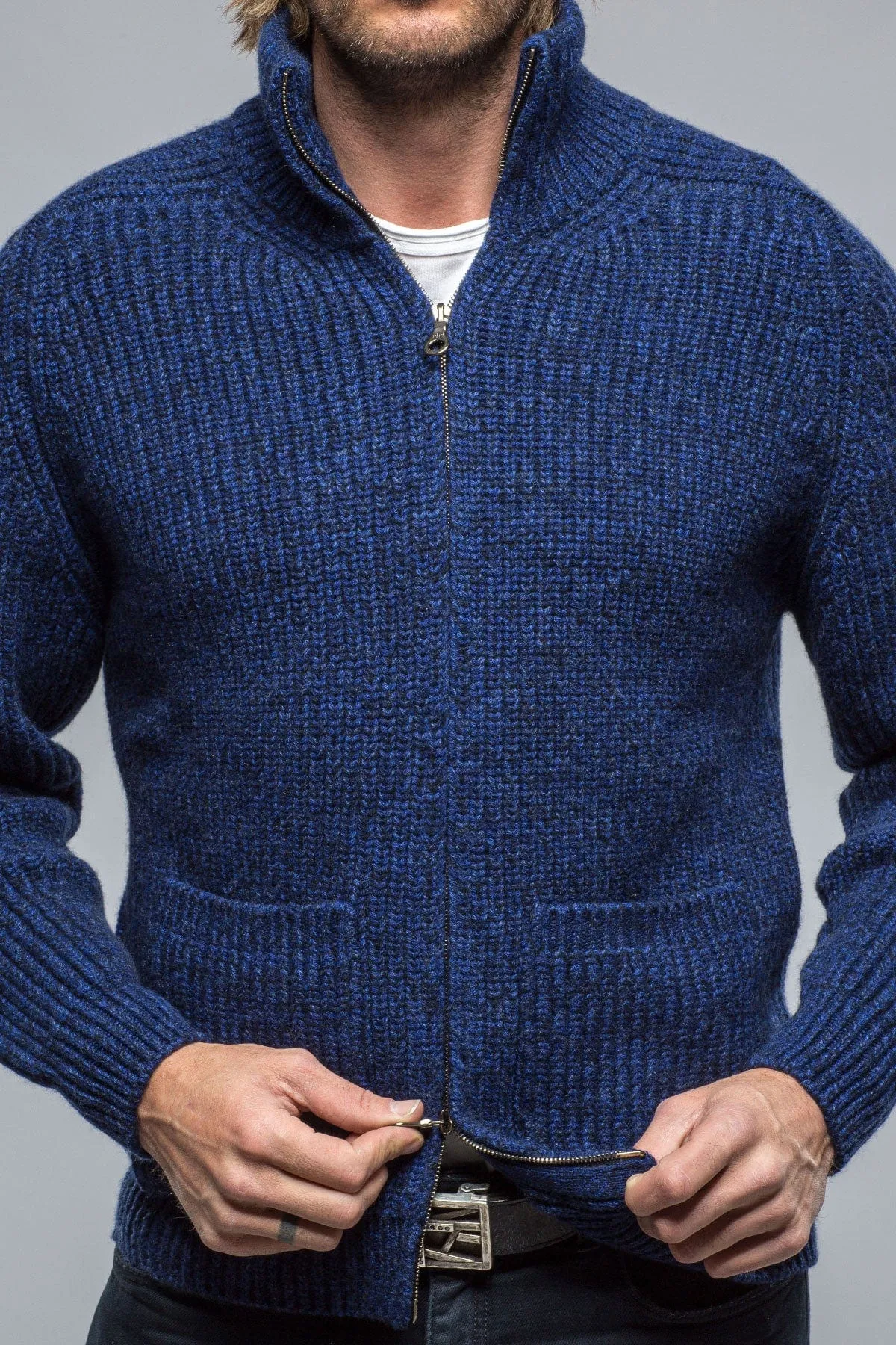 Galway Chunky Cashmere Full Zip Navy Donnagle