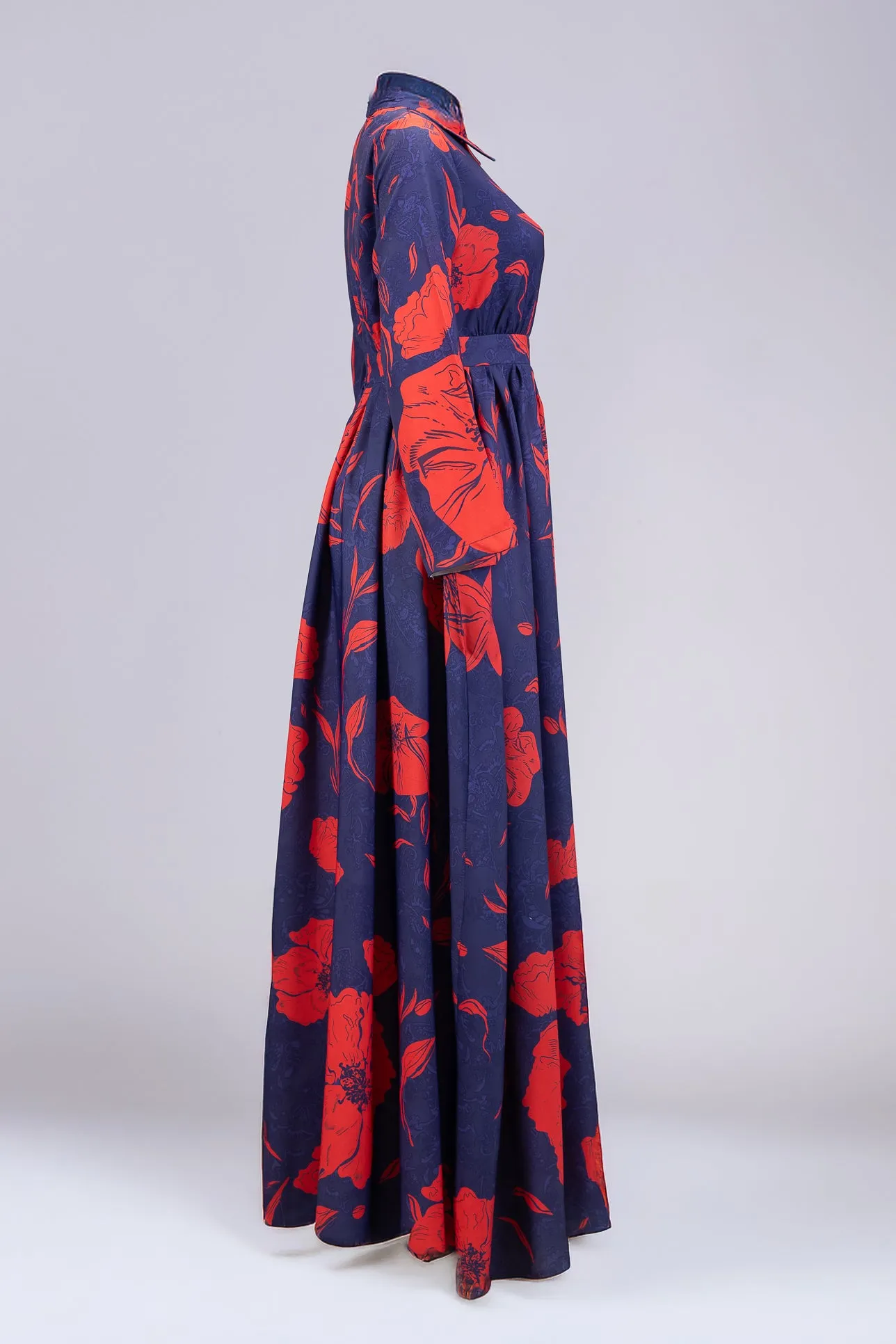 Ghufran Satin Floral Elegance Modesty Maxi Dress with Long Sleeves