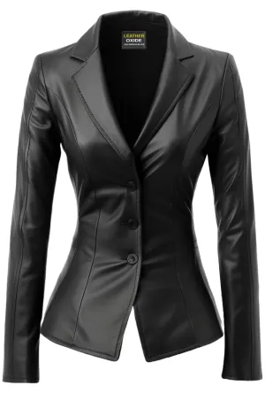 Gillian Black Leather Women Coat Blazer