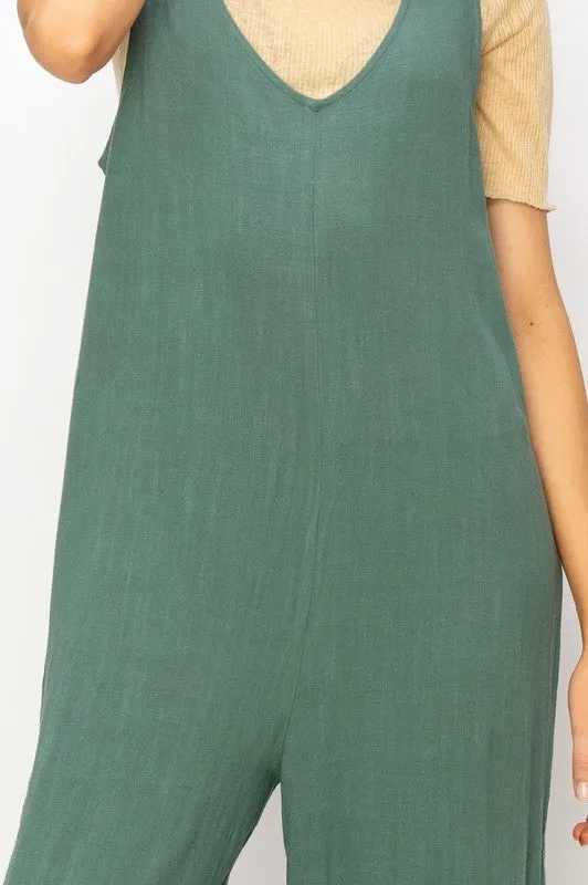 Gray Green Linen Sleeveless Jumpsuit