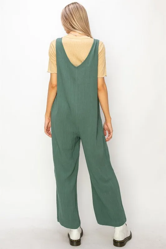 Gray Green Linen Sleeveless Jumpsuit