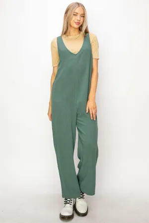 Gray Green Linen Sleeveless Jumpsuit