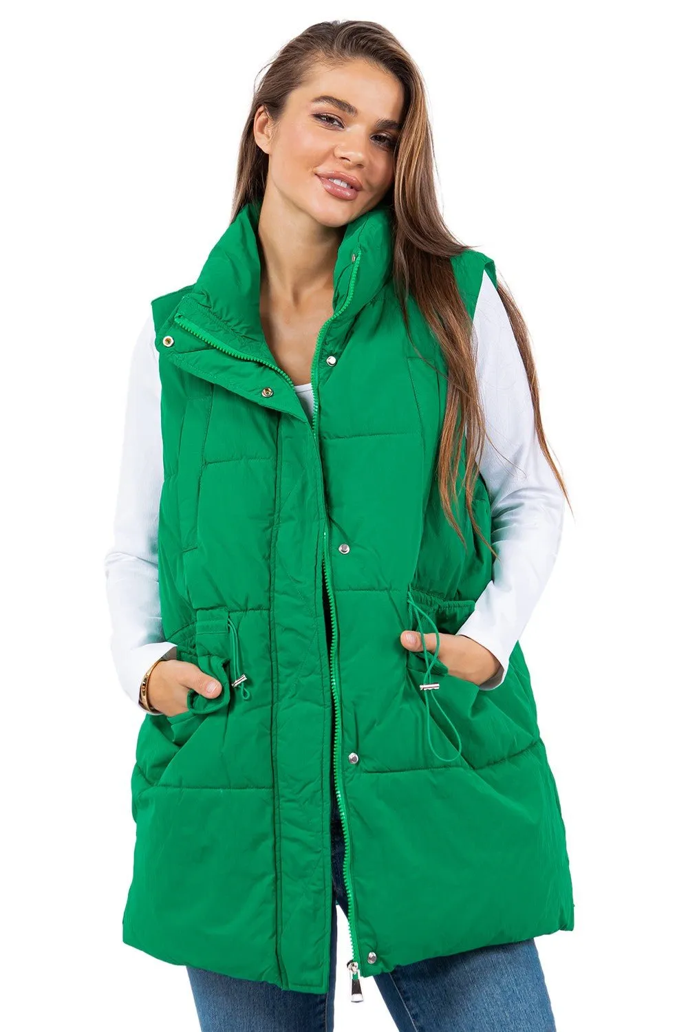 Green Long Line Puffer Vest