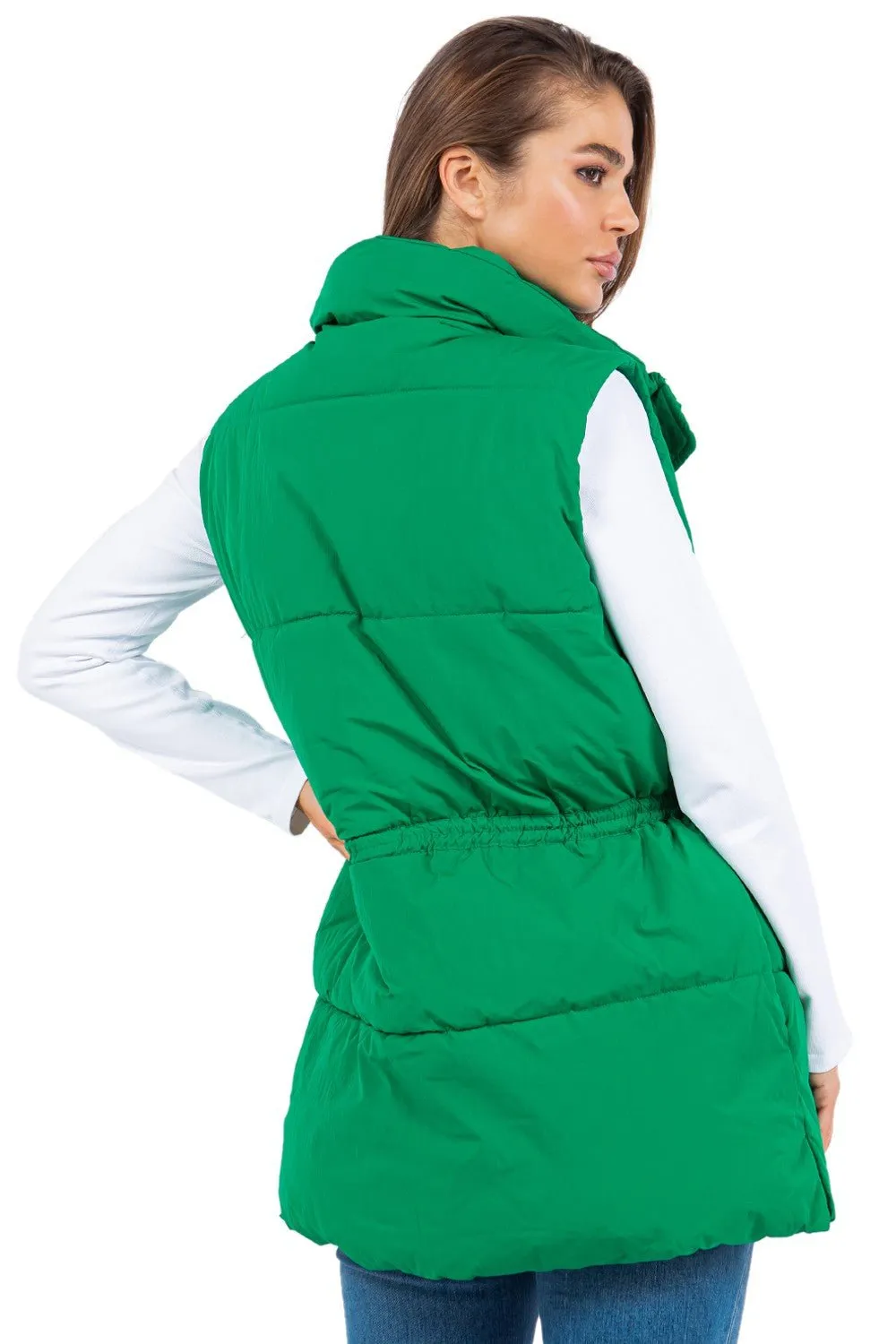 Green Long Line Puffer Vest