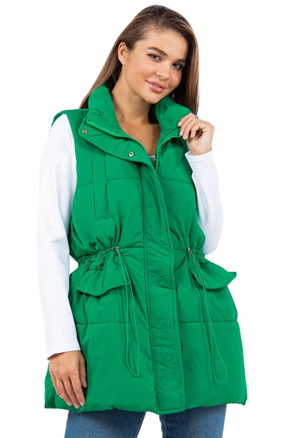 Green Long Line Puffer Vest