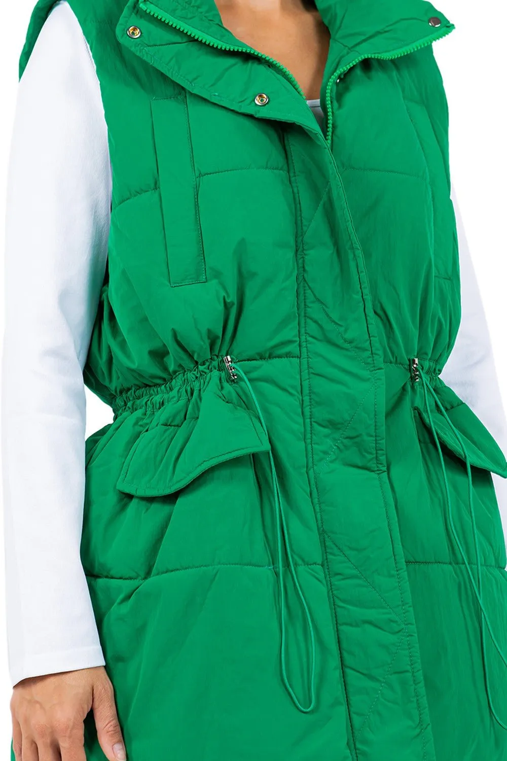 Green Long Line Puffer Vest