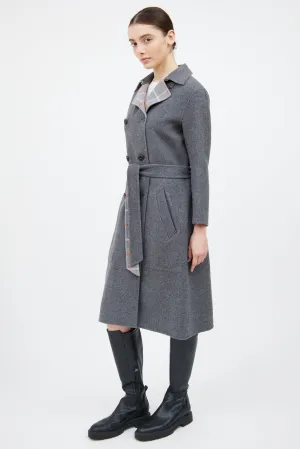 Grey & Orange Wool Plaid Reversible Coat