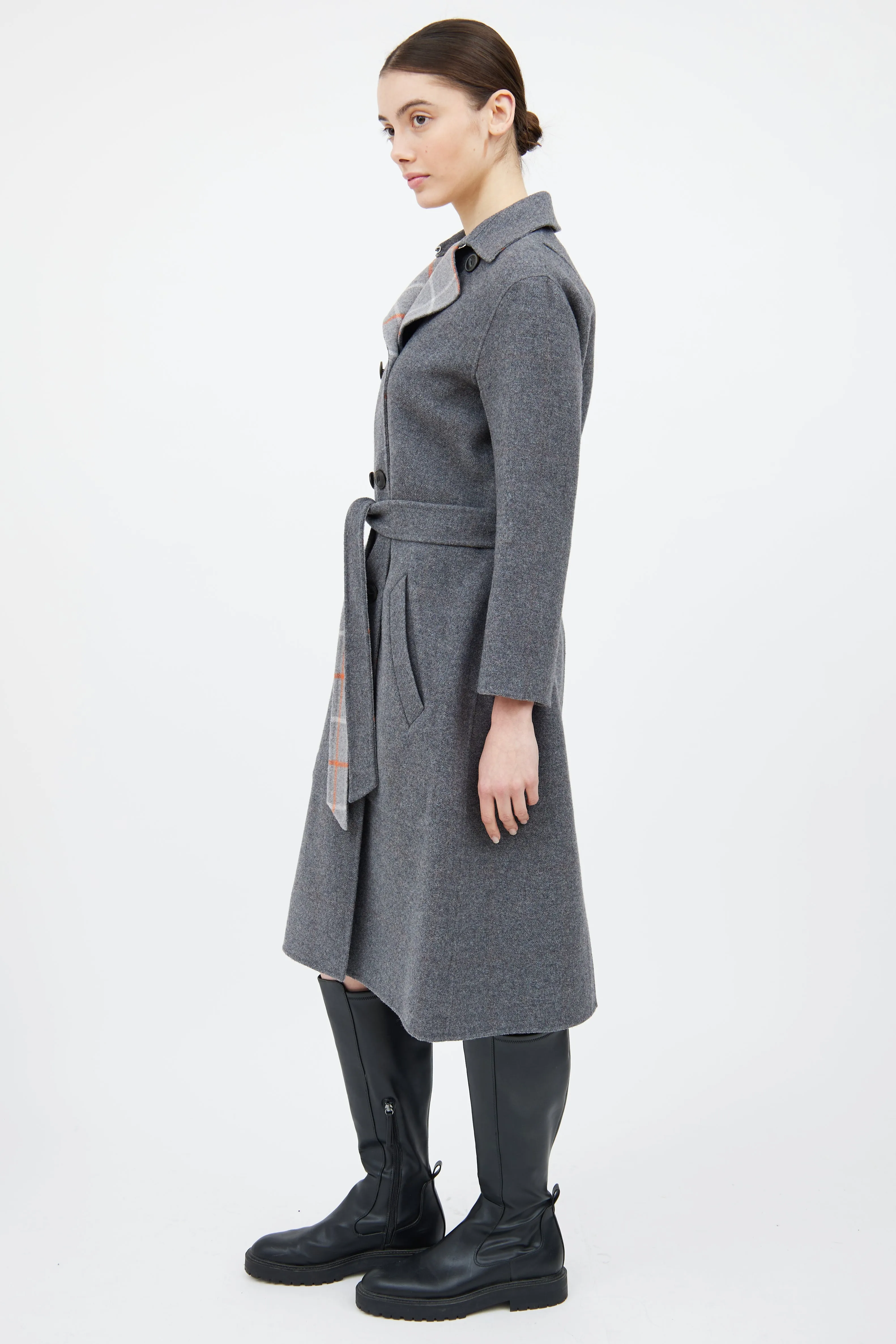 Grey & Orange Wool Plaid Reversible Coat