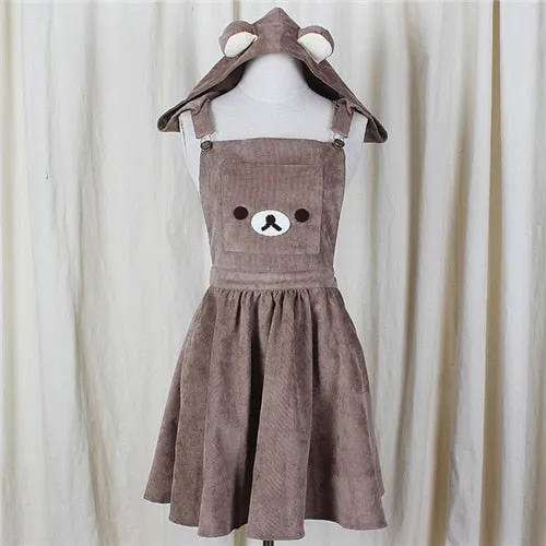 Harajuku Kawaii Bear Corduroy Jumperskirt Overalls