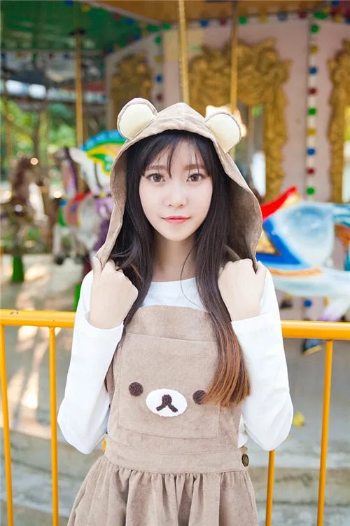 Harajuku Kawaii Bear Corduroy Jumperskirt Overalls