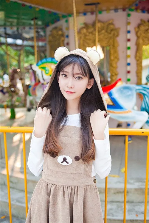 Harajuku Kawaii Bear Corduroy Jumperskirt Overalls