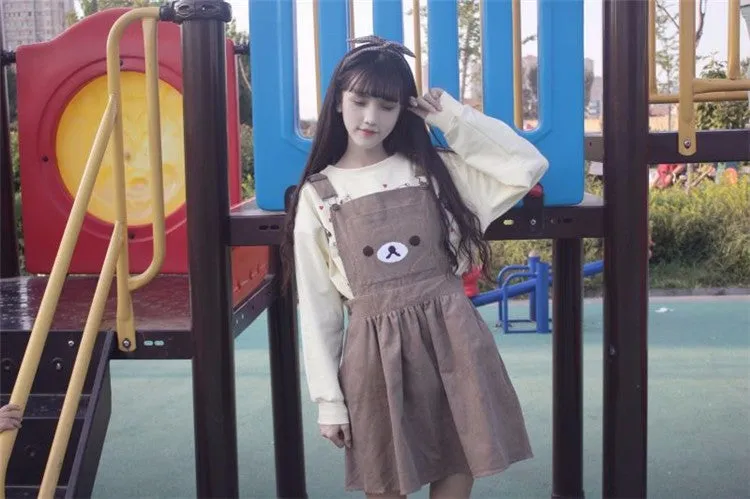 Harajuku Kawaii Bear Corduroy Jumperskirt Overalls