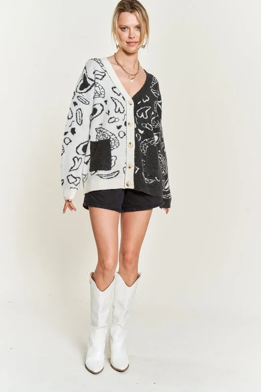 Heart paisley Color block cardigan PLUS SIZE