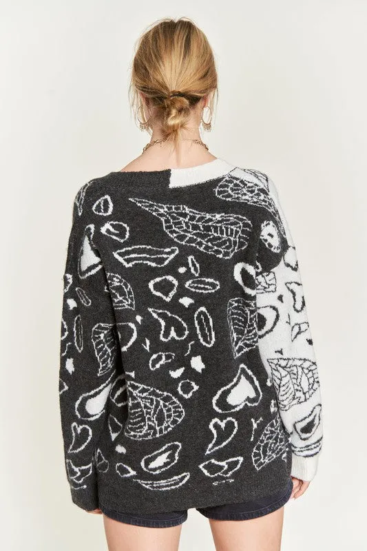 Heart paisley Color block cardigan PLUS SIZE