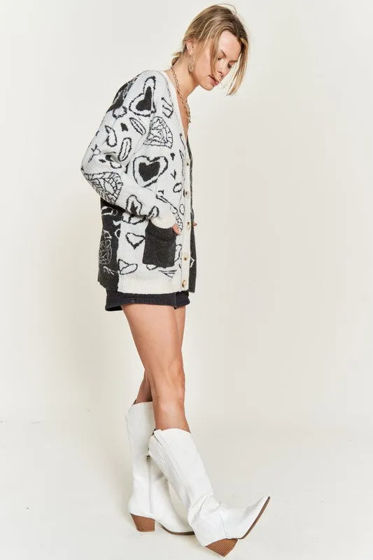 Heart paisley Color block cardigan PLUS SIZE