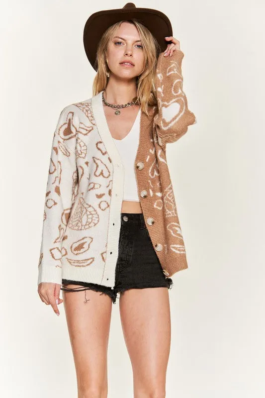 Heart paisley Color block cardigan PLUS SIZE