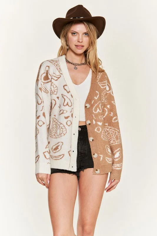 Heart paisley Color block cardigan PLUS SIZE