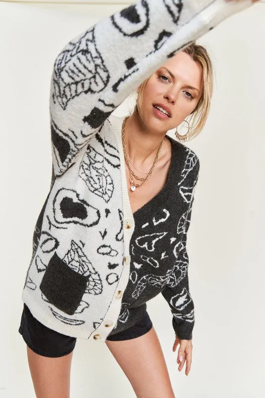 Heart paisley Color block cardigan PLUS SIZE