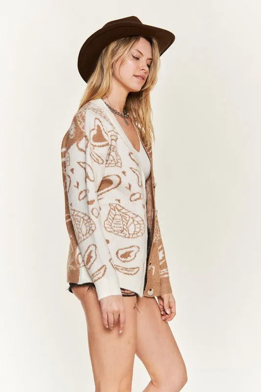 Heart paisley Color block cardigan PLUS SIZE