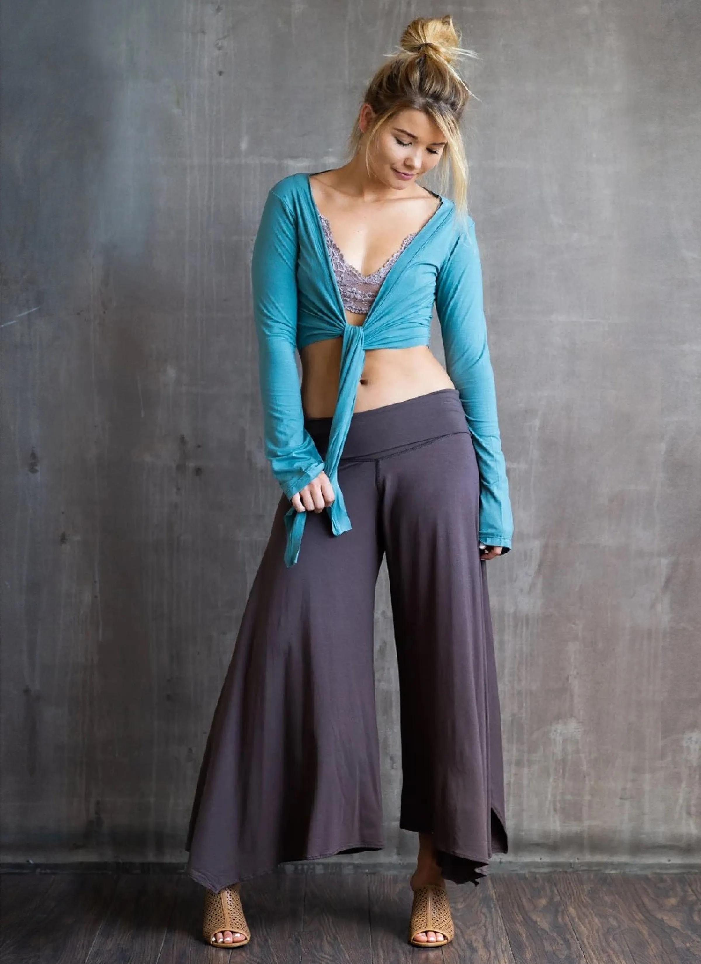 High Waist Wide Leg Gaucho Pants in Mocha