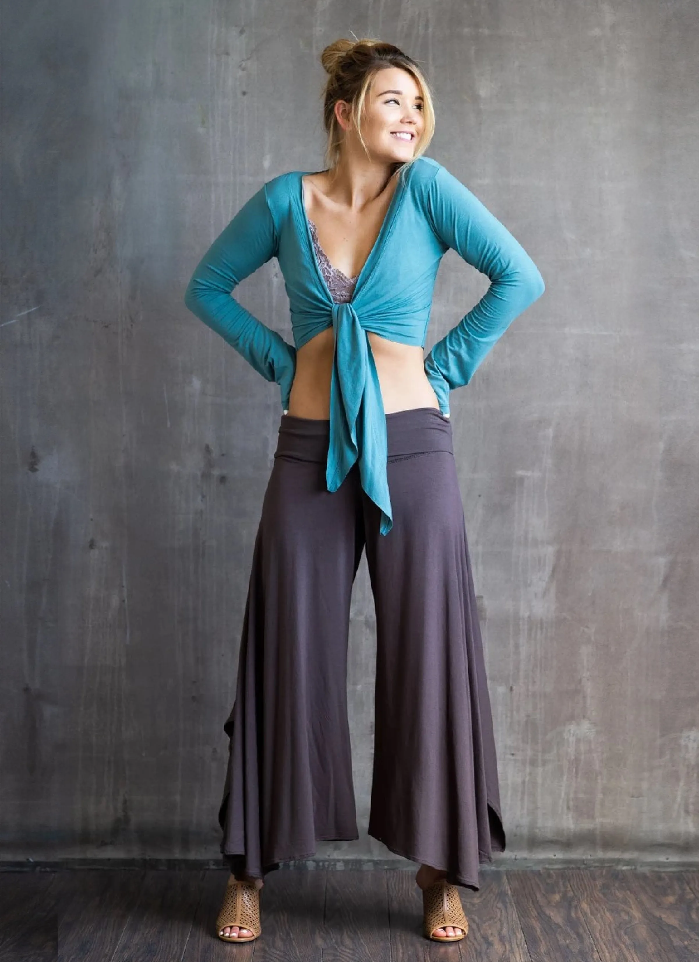 High Waist Wide Leg Gaucho Pants in Mocha