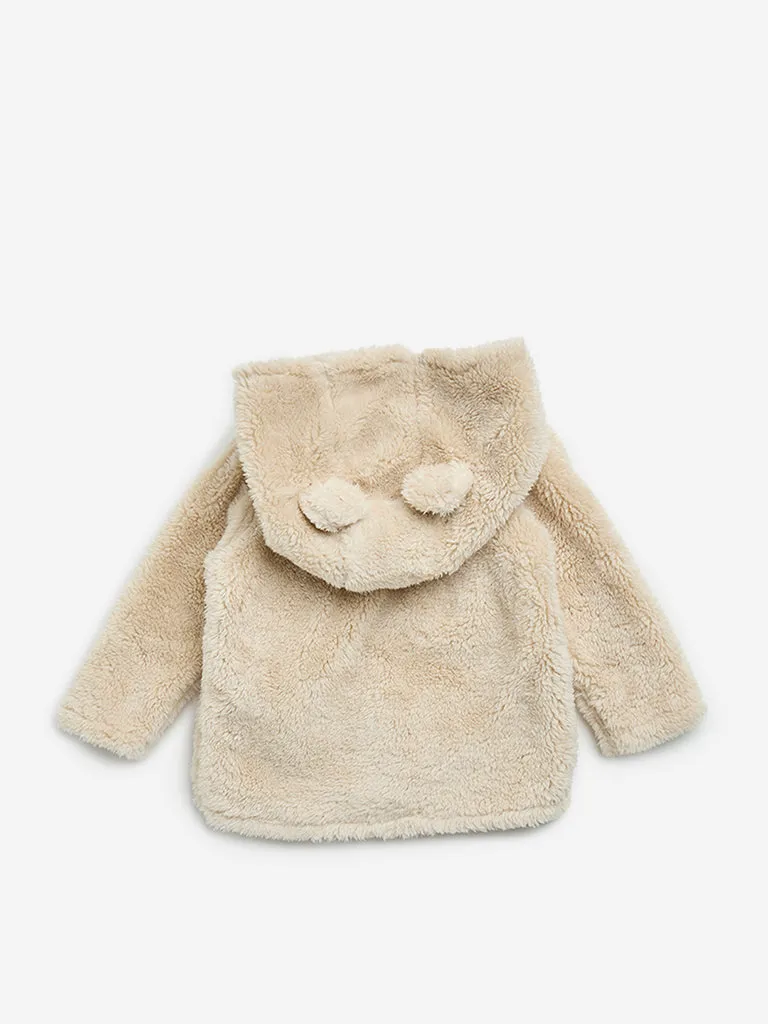 HOP Baby Beige Faux-Fur Hooded Cardigan