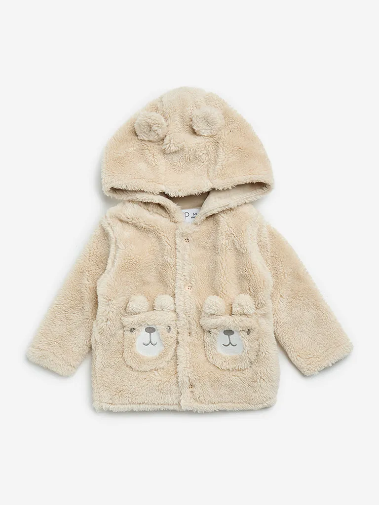 HOP Baby Beige Faux-Fur Hooded Cardigan