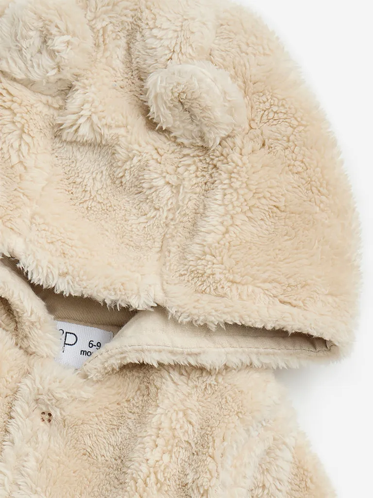 HOP Baby Beige Faux-Fur Hooded Cardigan