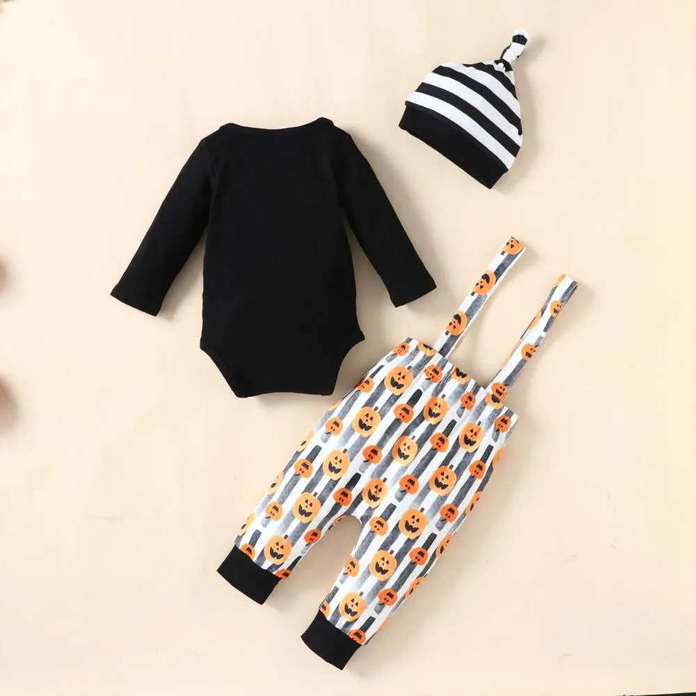 Infant and Toddler Winter Long Sleeve Halloween Suspenders Three Piece Set Wholesale Baby Clothes