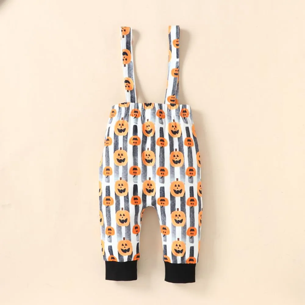 Infant and Toddler Winter Long Sleeve Halloween Suspenders Three Piece Set Wholesale Baby Clothes