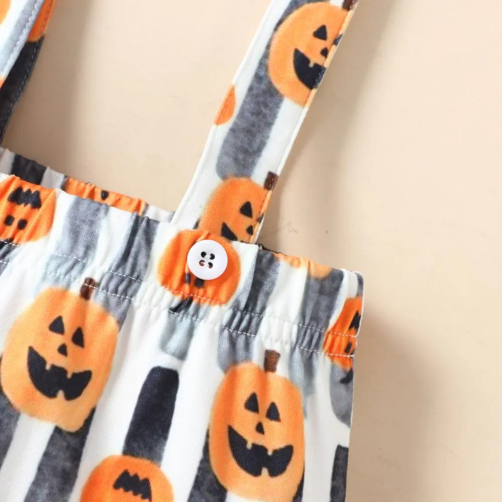 Infant and Toddler Winter Long Sleeve Halloween Suspenders Three Piece Set Wholesale Baby Clothes