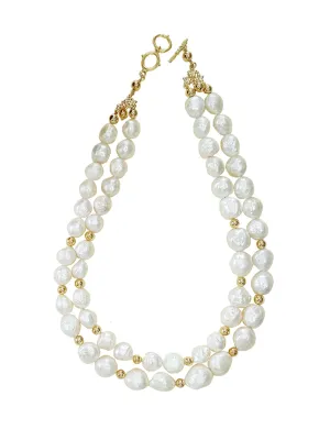 Irregular double layers white Freshwater pearls necklace IN013