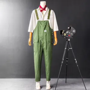 Japanese Vintage Bib Overalls Fashion Slim Fit Jumpsuit with Pockets