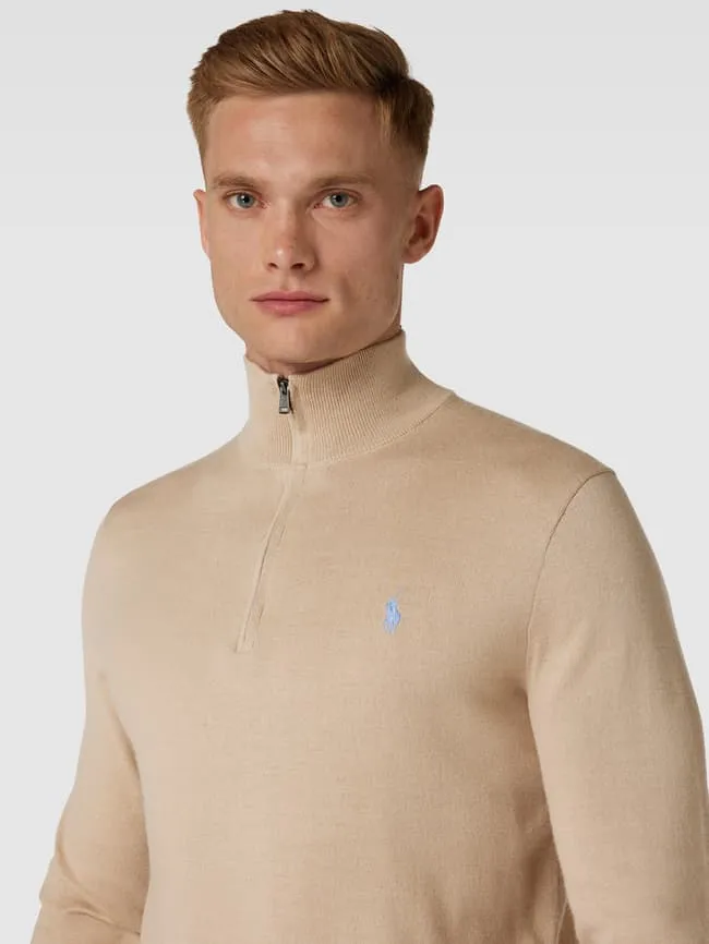 Knitted sweater with Polo Ralph Lauren logo embroidery, beige