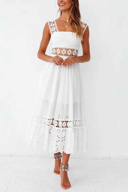 Lace Patchwork Sleeveless Maxi Dress