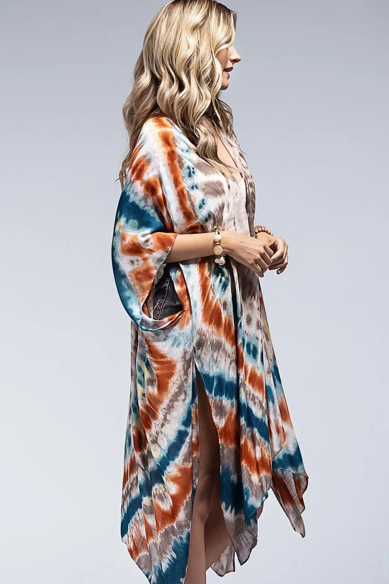 Logan Tiedye Kimono in Teal Copper Blend