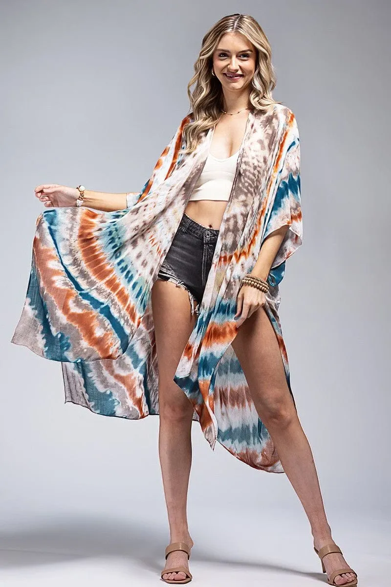 Logan Tiedye Kimono in Teal Copper Blend