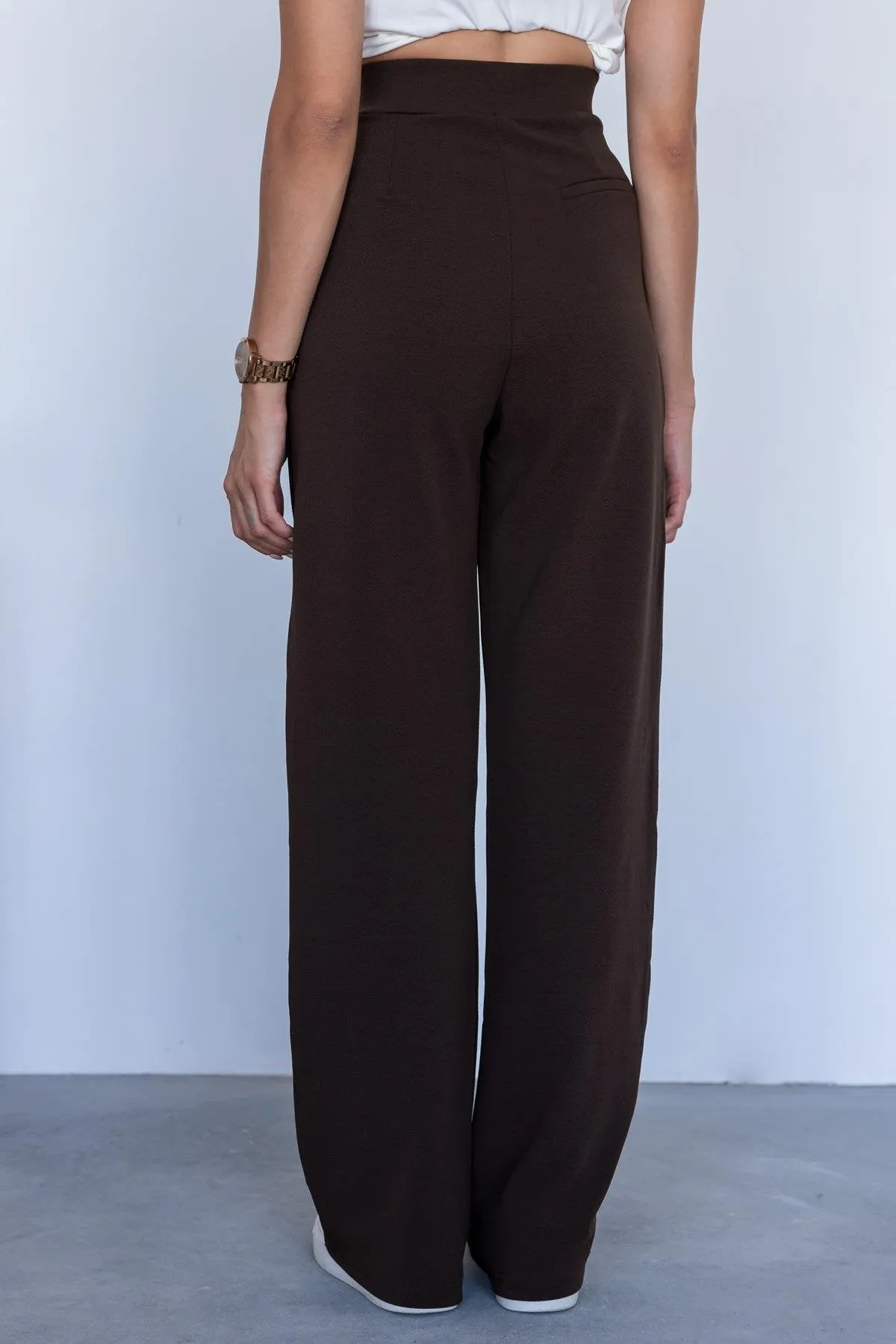 Lycra Palazzo Trousers - BROWN