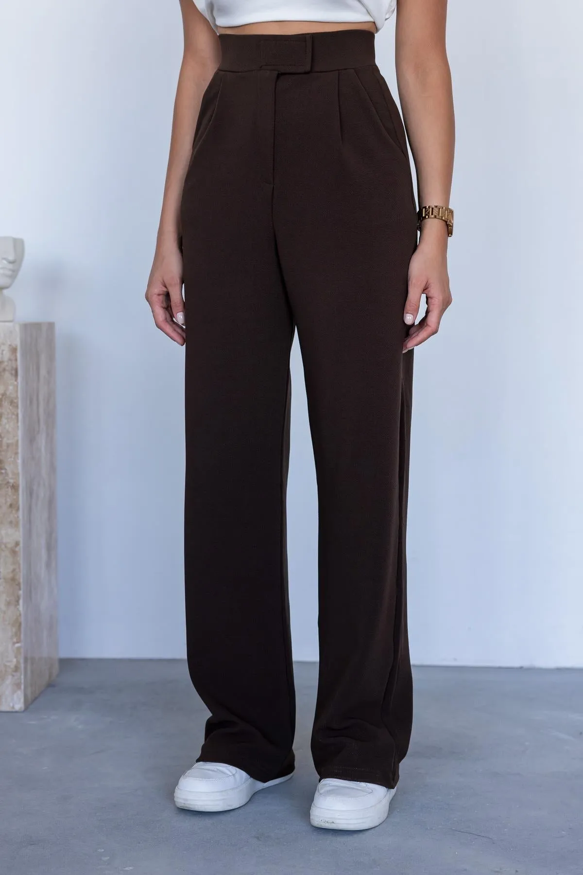 Lycra Palazzo Trousers - BROWN