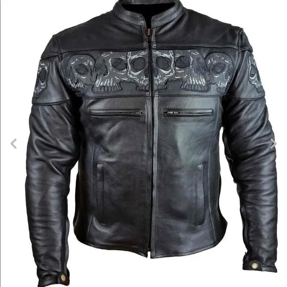 MEN SKULL  MOTORCYCLE LEATHER SKULL RACING JACKET