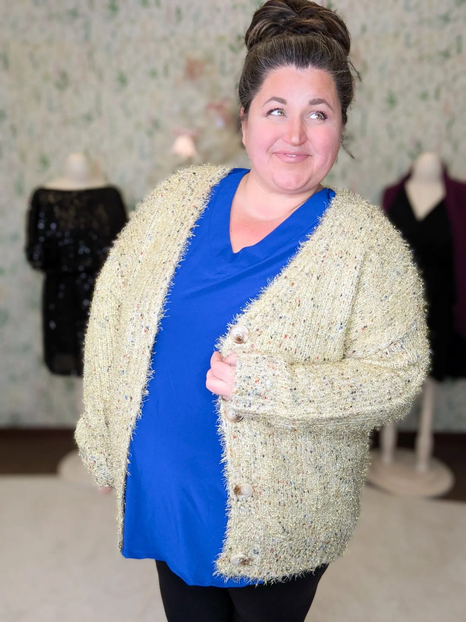 Morgan Confetti Grandpa Cardigan w/Gold Tinsel